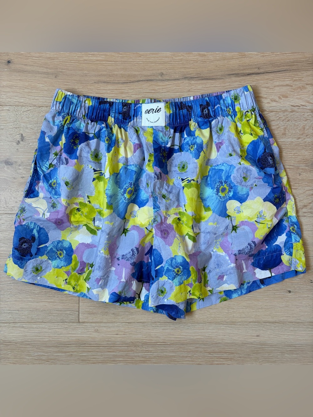 Aerie Blue/Green Sleep Shorts, Women's Floral pull on Sz M *K26
